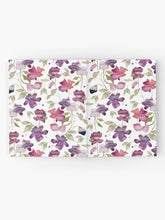 Load image into Gallery viewer, Hardcover journal featuring original hand-painted watercolor painting by artist Elizabeth Becker. Ruled line, graph or blank pages. Purple, pink, red, pale green and white colors. Abstract floral. Flowers and leaves.
