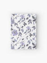 Load image into Gallery viewer, Hardcover journal featuring original hand-painted watercolor painting by artist Elizabeth Becker. Ruled line, graph or blank pages. Light lavender purple, gray and white colors. Floral wild rose flowers, branches and leaves.
