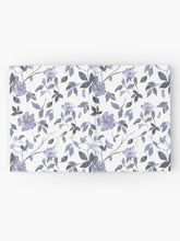 Load image into Gallery viewer, Hardcover journal featuring original hand-painted watercolor painting by artist Elizabeth Becker. Ruled line, graph or blank pages. Light lavender purple, gray and white colors. Floral wild rose flowers, branches and leaves.
