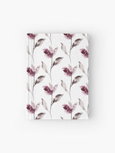 Load image into Gallery viewer, Hardcover journal featuring original hand-painted watercolor painting by artist Elizabeth Becker. Ruled line, graph or blank pages. Soft mauve purple, black and white colors. Botanical flowers and leaves. Floral design.
