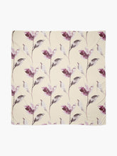 Load image into Gallery viewer, Scarf featuring original hand-painted watercolor painting by artist Elizabeth Becker. Soft burgundy, gray and cream colors. Botanical flowers and leaves.
