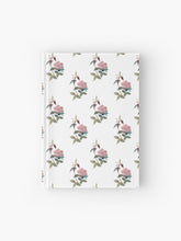 Load image into Gallery viewer, Hardcover journal featuring original hand-painted watercolor painting by artist Elizabeth Becker. Ruled line, graph or blank pages. Soft pink, peach, olive green and white colors. Botanical rose flowers and leaves. Vintage floral pattern design.
