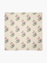 Load image into Gallery viewer, Scarf featuring original hand-painted watercolor painting by artist Elizabeth Becker. Pink, green and cream floral design. Vintage botanical rose flowers.
