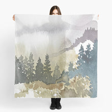 Load image into Gallery viewer, Scarf featuring original hand-painted watercolor painting by artist Elizabeth Becker. Soft abstract landscape design. 
