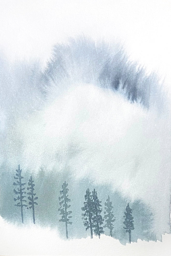 5” x 7” original watercolor abstract landscape painting in an ethereal, expressive, impressionist, minimalist, modern style by contemporary fine artist Elizabeth Becker