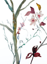 Load image into Gallery viewer, 18” x 24” original watercolor botanical floral painting in an expressive, impressionist, minimalist, modern style by contemporary fine artist Elizabeth Becker
