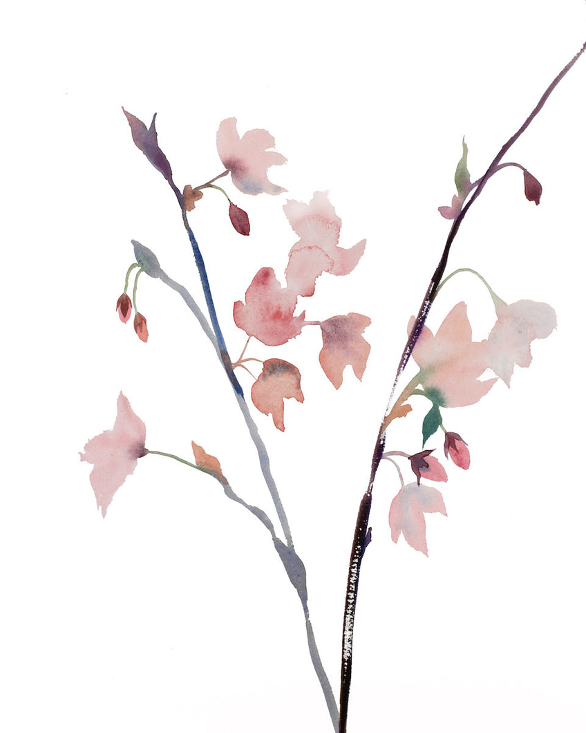 16” x 20” original watercolor botanical floral painting in an expressive, impressionist, minimalist, modern style by contemporary fine artist Elizabeth Becker