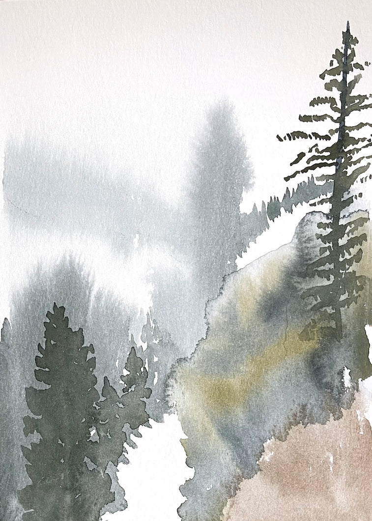 5” x 7” original watercolor abstract landscape painting in an ethereal, expressive, impressionist, minimalist, modern style by contemporary fine artist Elizabeth Becker