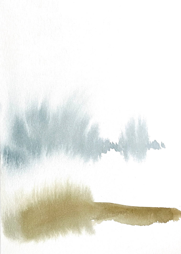 5” x 7” original watercolor abstract landscape painting in an ethereal, expressive, impressionist, minimalist, modern style by contemporary fine artist Elizabeth Becker