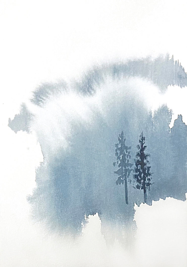 5” x 7” original watercolor abstract landscape painting in an ethereal, expressive, impressionist, minimalist, modern style by contemporary fine artist Elizabeth Becker