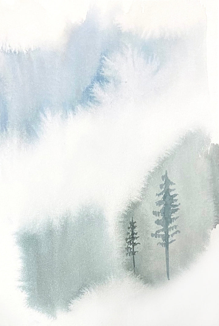 5” x 7” original watercolor abstract landscape painting in an ethereal, expressive, impressionist, minimalist, modern style by contemporary fine artist Elizabeth Becker