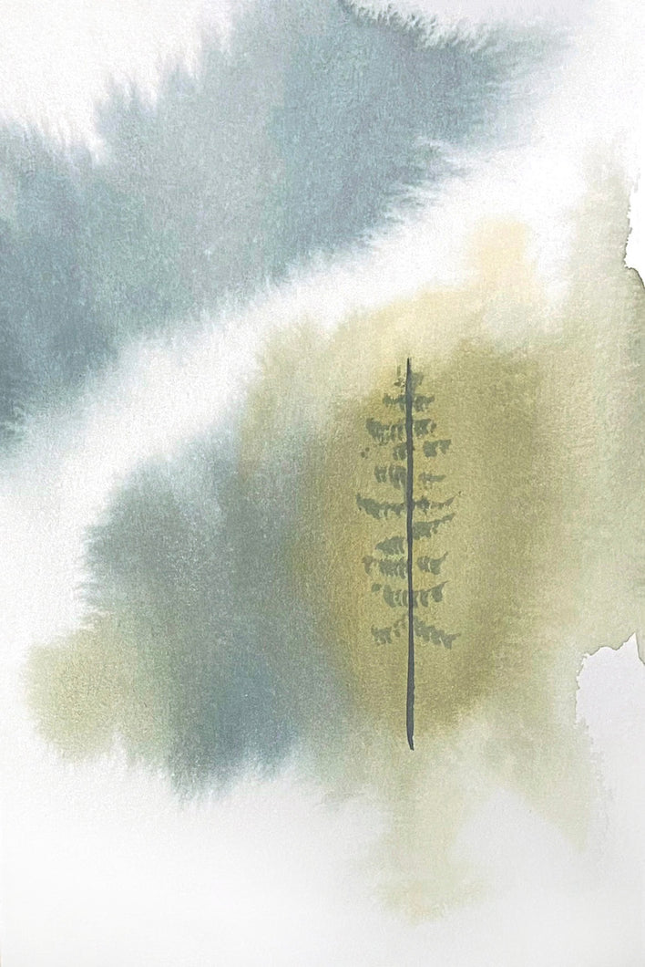5” x 7” original watercolor abstract landscape painting in an ethereal, expressive, impressionist, minimalist, modern style by contemporary fine artist Elizabeth Becker