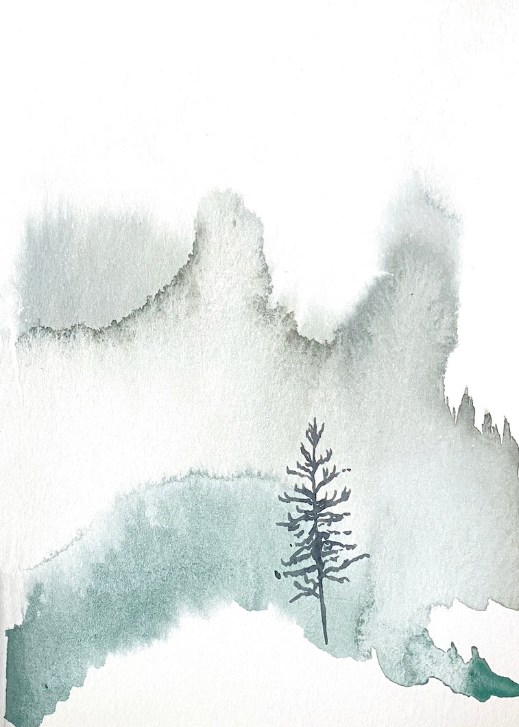 5” x 7” original watercolor abstract landscape painting in an ethereal, expressive, impressionist, minimalist, modern style by contemporary fine artist Elizabeth Becker