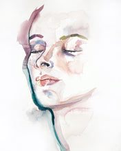Load image into Gallery viewer, 16&quot; x 20&quot; original watercolor abstract portrait painting in an expressive, impressionist, minimalist, modern style by contemporary fine artist Elizabeth Becker
