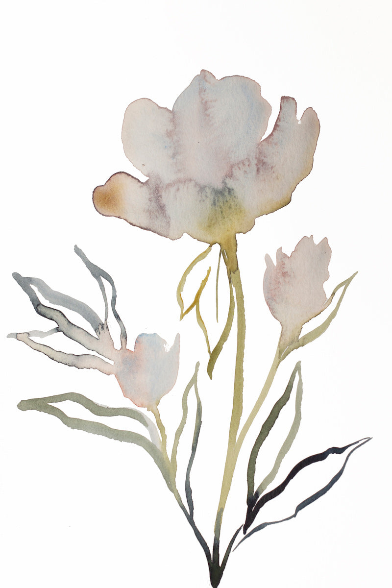 6” x 9” original watercolor botanical magnolia floral painting in an expressive, impressionist, minimalist, modern style by contemporary fine artist Elizabeth Becker 