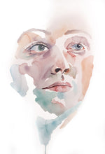 Load image into Gallery viewer, 15&quot; x 22&quot; original watercolor emotional portrait painting in an expressive, impressionist, minimalist, modern style by contemporary fine artist Elizabeth Becker. 
