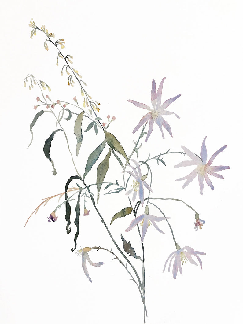 18” x 24” original watercolor botanical floral painting in an expressive, impressionist, minimalist, modern style by contemporary fine artist Elizabeth Becker 