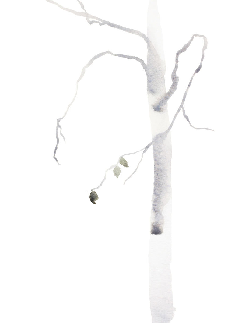9” x 12” original watercolor botanical nature painting of trees, leaves and branches in an ethereal, expressive, impressionist, minimalist, modern style by contemporary fine artist Elizabeth Becker
