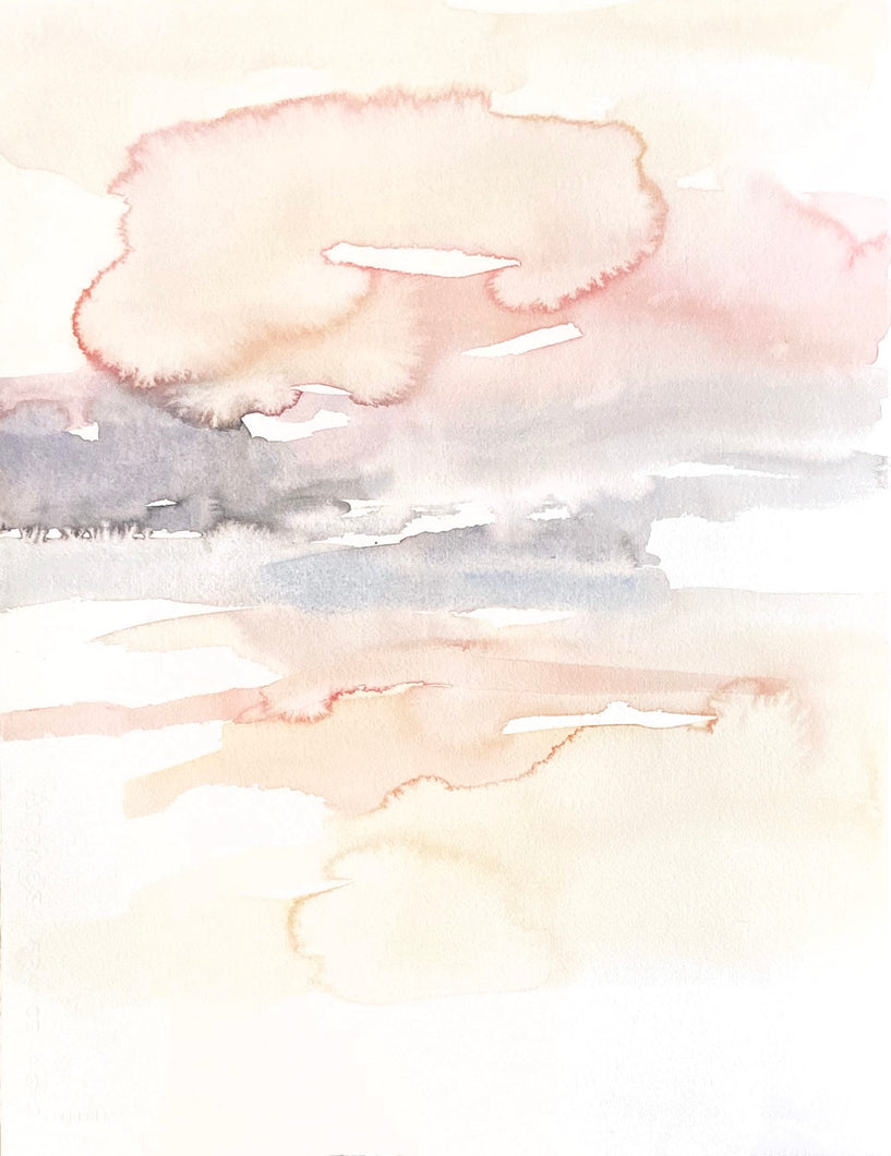 16” x 20” original watercolor abstract landscape painting in an expressive, impressionist, minimalist, modern style by contemporary fine artist Elizabeth Becker