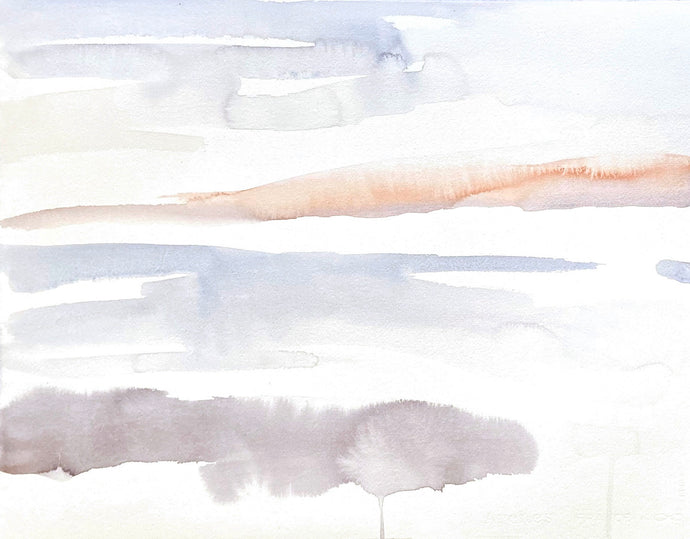16” x 20” original watercolor abstract landscape painting in an expressive, impressionist, minimalist, modern style by contemporary fine artist Elizabeth Becker