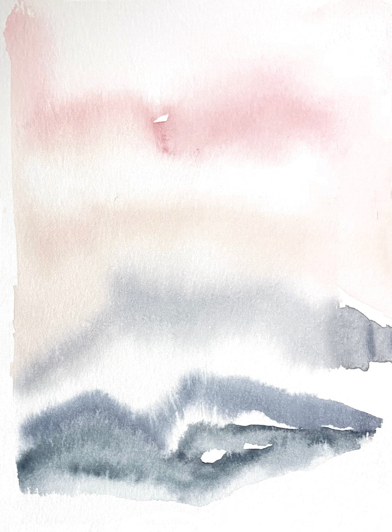 5” x 7” original watercolor abstract landscape painting in an ethereal, expressive, impressionist, minimalist, modern style by contemporary fine artist Elizabeth Becker