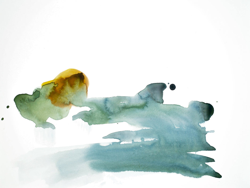 9” x 12” original watercolor abstract landscape painting in an ethereal, expressive, impressionist, minimalist, modern style by contemporary fine artist Elizabeth Becker