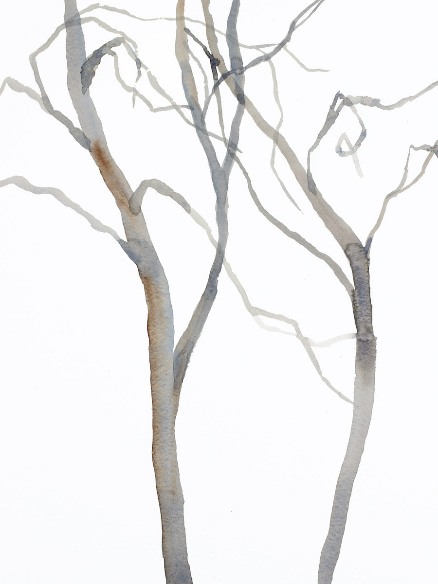 9” x 12” original watercolor botanical nature tree painting in an expressive, impressionist, minimalist, modern style by contemporary fine artist Elizabeth Becker. 