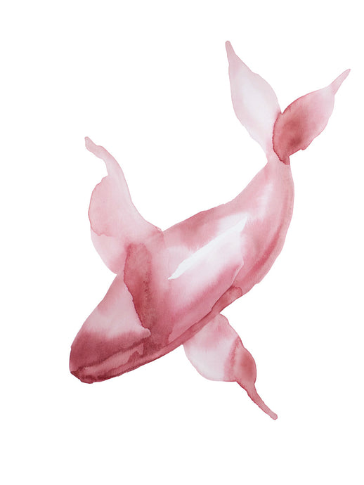 18” x 24” original watercolor pink whale painting in an expressive, impressionist, minimalist, modern style by contemporary fine artist Elizabeth Becker