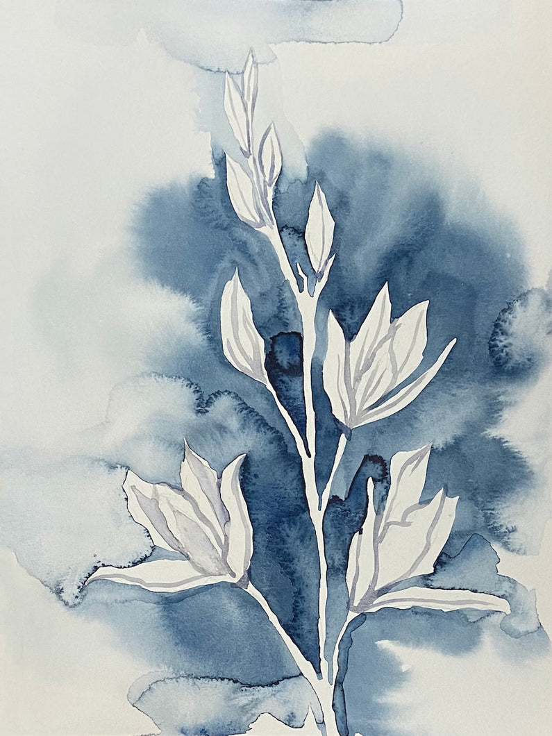 9” x 12” original watercolor botanical floral painting in an expressive, impressionist, minimalist, modern style by contemporary fine artist Elizabeth Becker 