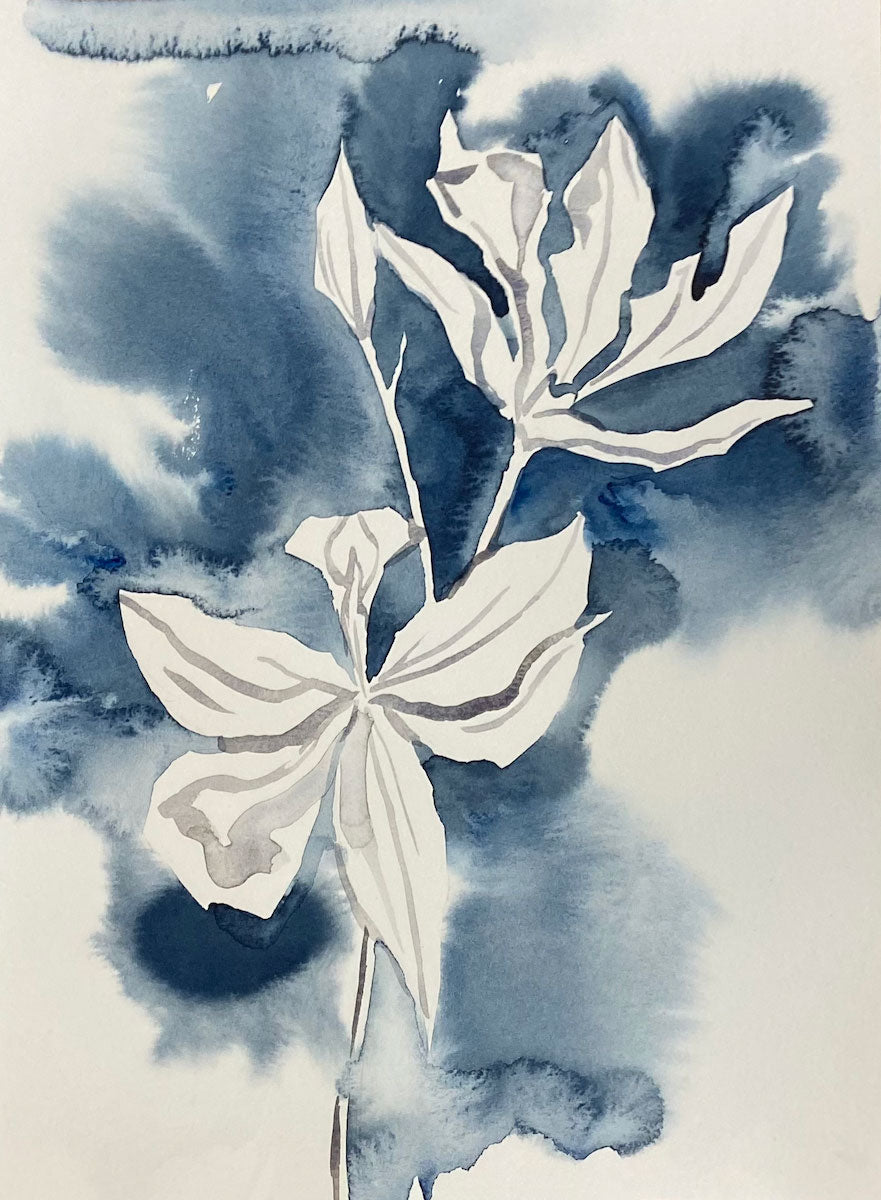 9” x 12” original watercolor botanical floral painting in an expressive, impressionist, minimalist, modern style by contemporary fine artist Elizabeth Becker 