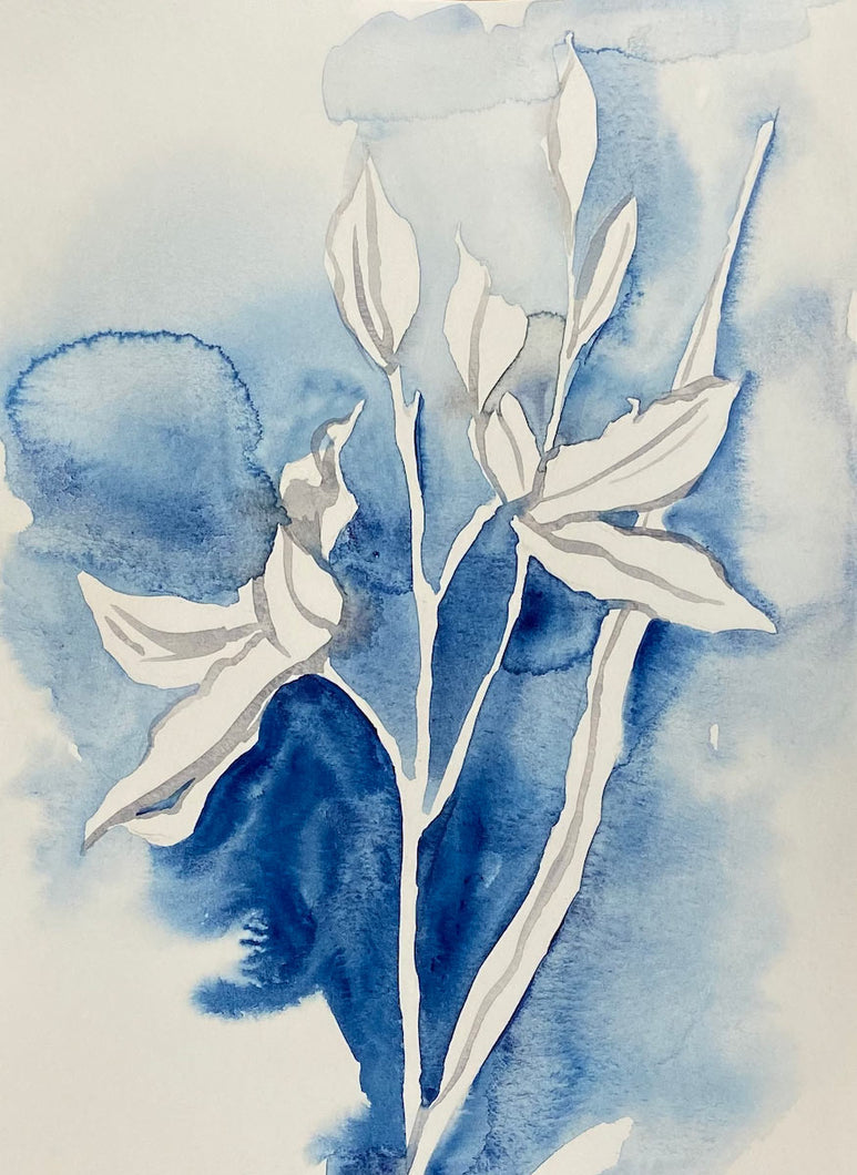 9” x 12” original watercolor botanical floral painting in an expressive, impressionist, minimalist, modern style by contemporary fine artist Elizabeth Becker 